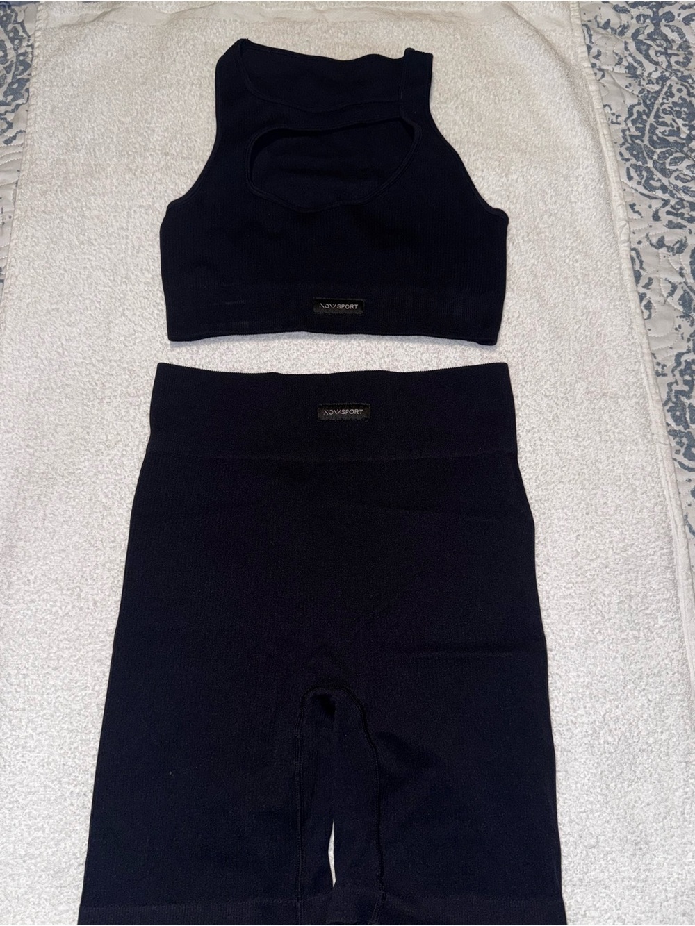 Fashion Nova Black Seamless Ribbed Sports Bra & High-Waist Bike Shorts Set